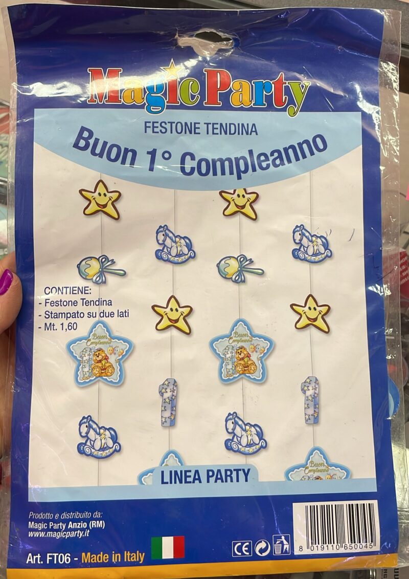 FESTONE PENDENTE PRIMO COMPLEANNO BLU